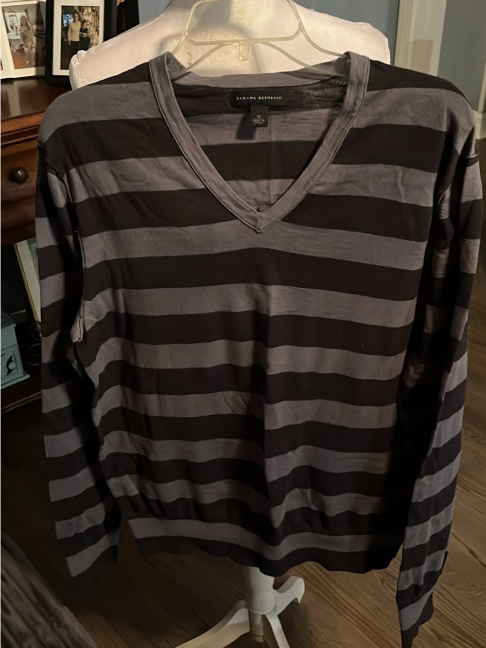 Banana Republic Men's V-Neck Striped Sweater in Black and Gray